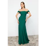 Trendyol Emerald Green Straight Fitted Woven Evening & Graduation Dress