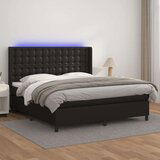  Box spring postelja z vzmetnico LED črna 180x200 cm um. usnje, (20789015) Cene