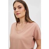 Marisse Beige Cotton V-Neck T-Shirt | shoptok.hr
