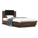 Furnova Posteljni okvir z vzglavjem rjavi hrast 90x190 cm inž. les, (21934160) | Shoptok.si