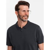 Ombre Men's melange polo shirt with striped collar - black | Shoptok.si