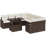 vidaXL 9-delni vrtni sofa set z blazinami rjava poli ratan, 2-sedežna vrtna sofa z blazinami rjava poli ratan Cene
