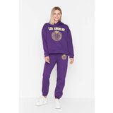 Trendyol Purple Loose Jogger Printed Knitted Sweatpants Cene