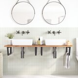  Zidna polica za umivaonik od čelika i masivne bukovine Smeđa 150 x 55 x 2.5 cm | Shoptok.si