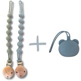 Kidkool Silikonska torbica za shranjevanje dude (Modra) + Silikonsko držalo za dudo, Verižica za dudo, Priponka za dudo (Modra in Zelena) KIDPACK, (21261358) | Shoptok.si