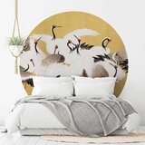  Okrugla fototapeta - Japanese cranes - a flock of birds against a golden background based on a painting by Ishida Yūtei 230x230 | shoptok.hr