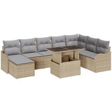 vidaXL 9-dijelni Set Sofe za Vrt s Jastucima Bež Poli Ratan, 2-sjedeća Vrtna Sofa s Pohranjivanjem i Jastucima Bež Poli Ratan | shoptok.hr