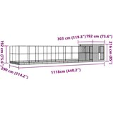 vidaXL Voliera s podaljškom srebrna 1118x303x216 cm jeklo | Shoptok.si