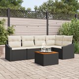 vidaXL 6-delna vrtna sofa garnitura z blazinami Črna poliratan akacija | Shoptok.si