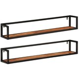 vidaXL Stenske police 2 kosa 110x17x17 cm trden akacijev les in železo | Shoptok.si