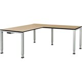 mauser Pisalna miza, kotna, spodnji del iz kvadratne/okrogle cevi, VxŠxG 650 - 850 x 1600 x 800 mm, plošča s polnim jedrom, kotni element na desni str | Shoptok.si