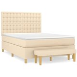 vidaXL Box spring postelja z vzmetnico krem 140x200 cm blago, (20897029) | Shoptok.si