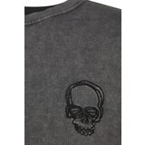 Trendyol Gray Limited Edition Relaxed/Comfortable fit, worn/ faded Effect 100% Cotton Skull Sweatshirt with Embroidery. Cene