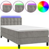  Box spring postelja z vzmetnico LED svetlo siva 90x200 cm žamet, (20789428) | Shoptok.si
