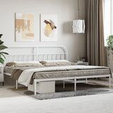 Maison Chic Kovinski Posteljni okvir - Dvoposteljna postelja - Zakonska postelja z vzglavjem bel 193x203 cm, (21693804) | Shoptok.si