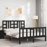  Kreveta s uzglavljem crni 140 x 190 cm od masivnog drva | shoptok.hr