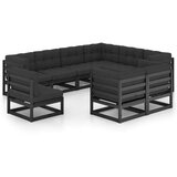  Sedežna garnitura 9-delna z blazinami črna trdna borovina | Shoptok.si