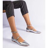Gemre Silver flat pumps with buckles Ewerida | Shoptok.si