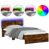 vidaXL Posteljni okvir z vzglavjem in LED dimljeni hrast 100x200 cm, (21007186) Cene