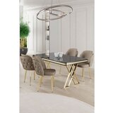 Hanah home Rigel - Black Marble, Gold, Cappuccino Black MarbleGoldCappuccino Dining Table & Chairs Set (5 Pieces) | ePonuda.com