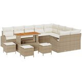 vidaXL 13-dijelni vrtni sofa set s jastučićima Bež poli ratan akacija, 4-dijelni vrtni set za objed s jastučićima Bež poli ratan akacija, 2-sjedna vrtna sofa s jastučićima Bež poli ratan | shoptok.hr