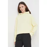 Calvin Klein Bombažen pulover ženska, rumena barva, s kapuco