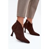 Boto Low Women's Ankle Boots On Heel Eco Suede Chocolate Jolivra | Shoptok.si