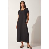Happiness İstanbul Women's Black Daily Pocket Knitted Combed Combed Dress Cene