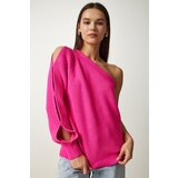  Women's Fuchsia Window Detailed Single Sleeve Knitwear Sweater | shoptok.hr