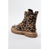 Trendyol Leopard Patterned Brown Lace-Up Flat Low Heel Ankle Boots | shoptok.hr