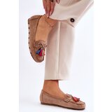 Boto Suede Loafers With Bow And Fringes Dark beige Dorine | Shoptok.si