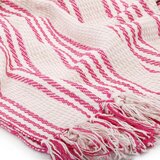 vidaXL Pamučni pokrivač na pruge 220x250 cm ružičasto bijeli | shoptok.hr
