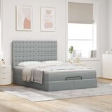 vidaXL Otomanski posteljni okvir z vzmetnico siv 140x190 cm blago | Shoptok.si
