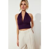 Trendyol Purple Barbell Neck Fitted Crop Knitted Blouse Cene