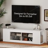  TV stalak 140 cm TV ormarić 6 pretinaca 2 staklene police iverica bijela | shoptok.hr