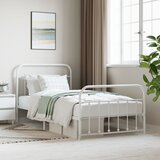 Maison Chic Kovinski Posteljni okvir - Enojna postelja - Postelja za odrasle z vzglavjem in vznožjem bel 100x200 cm, (21695761) | Shoptok.si