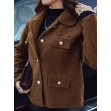 DStreet Płaszcz damski oversize CLASSIVO krótki brązowy | Shoptok.si