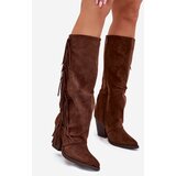 Boto Women's Cowboy Boots With Fringes On A Heel Brown Tivara | Shoptok.si