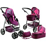 Kolica za lutku Alice 2u1 - roza s crnim točkicama | shoptok.hr