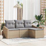 vidaXL 4 delni vrtni kavč set z blazinami Bež Poly Ratan | Shoptok.si