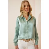 Happiness İstanbul Women's Turquoise Green Lightly Flowing Satin Finish Shirt
