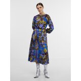 Orsay Blue Women's Patterned Satin Midi Dress - Women's Cene