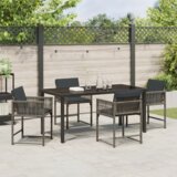 vidaXL 5-delni vrtni jedilni set z blazinami sivo poli ratan | Shoptok.si