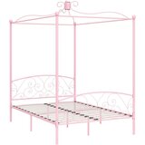 vidaXL Posteljni okvir z ogrodjem za baldahin roza kovinski 140x200 cm | Shoptok.si