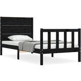 The Living Store Posteljni okvir z vzglavjem črn 3FT trden les - Posteljni Okvir, (21527569) | Shoptok.si