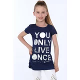 FASARDI Girls' T-shirt with silver navy blue lettering
