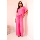 Kesi Włoski Women's viscose set with decorative flower and wide trousers - pink | Shoptok.si