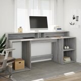  Radni stol s LED svjetlima siva boja hrasta 200x55x91 cm drveni | Shoptok.si