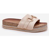 Boto Ladies Platform Slippers With Golden Decoration And Glitter Beige Morisela | shoptok.hr