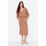 Trendyol Limited Edition Brown Stone Embroidered Knitwear Bottom-Top Set Cene